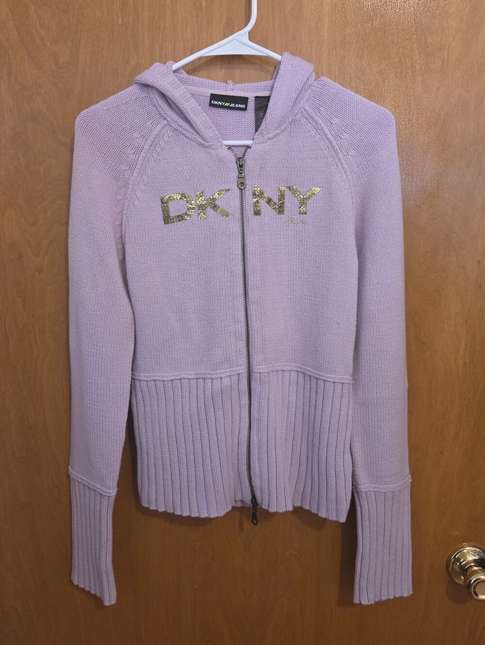 DKNY Lavender Zip Hoodie Sweater, Size L